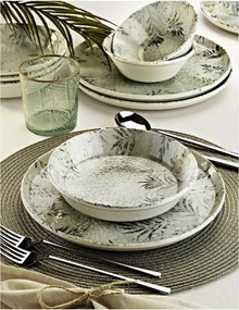 Set de cina MCH-06-12-PRC, 12 piese, alb/verde, portelan