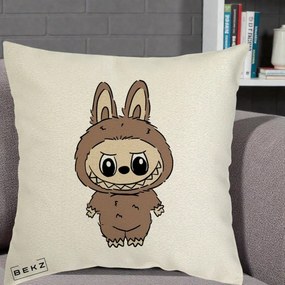 Perna Personalizata Labubu Maro Natural Solo, 40x40 cm, Ecru, Husa Detasabila, Perna Inclusa, BEKZ®