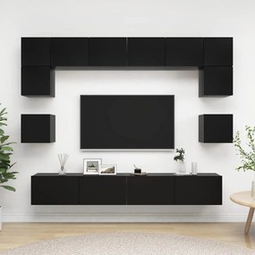 Set dulap TV, 8 piese, negru, PAL Negru, 100 x 30 x 30 cm, 1