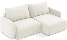 Colțar crem extensibil/cu spațiu de depozitare cu tapițerie din catifea (cu colț pe partea dreaptă/cu șezlong) Kalena – Makamii