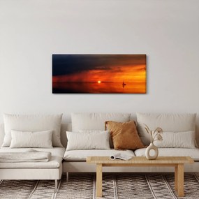 Tabloul apusului de soare cu barca (120x50 cm)