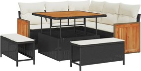 vidaXL Set de canapele pentru grădină 9 pcs Negru și Crem poliratan