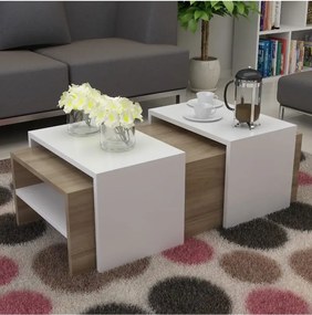 Masa cafea cu masute detasabile Mora Homs alb-nuc