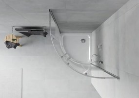 Mexen Rio cabina de duș semirotundă 90 x 90 cm, dungi albe, crom + cadă Flat, alb - 863-090-090-01-20-4110