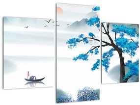 Tablou - Pictură, lac cu barcă (90x60 cm)