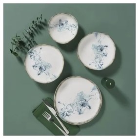 Set de masă, 24 piese, porțelan, alb/albastru