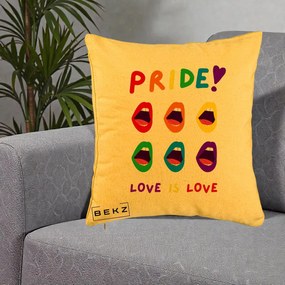 Perna Personalizata Pride Love is Love Curcubeu, 40x40 cm, Galben, Husa Detasabila, Perna Inclusa, BEKZ®