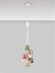 Lustra cu 7 pendule, Ceramica, Sticla, Multicolor, MELINE