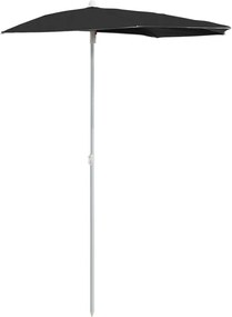 vidaXL Umbrelă de grădină cu stâlp, negru, 180x90 cm, semirotundă