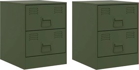 vidaXL Noptiere, 2 buc., verde, 34,5x39x44 cm, oțel