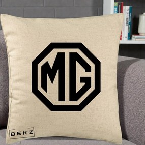 Perna Personalizata cu emblema MG, 40x40 cm, Bej, Husa Detasabila, Perna Inclusa, BEKZ®