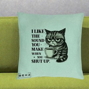 Perna Decorativa I Like the Sound You Make Pisica, 40x40 cm, Verde Menta, Husa Detasabila, Perna Inclusa, BEKZ®