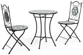 Set mobilier de gradina  format din masa +2 scaune pliabile Positano, fier forjat si ceramica