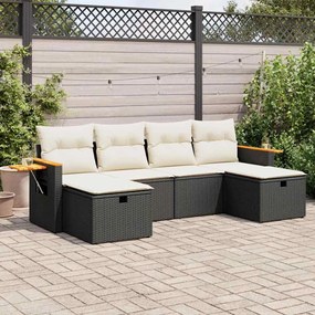 3325997 vidaXL Set mobilier de grădină cu perne, 6 piese, negru, poliratan