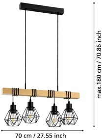 Eglo 44075 - Lustră suspendată pe cablu TOWNSHEND 4xE27/60W/230V