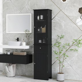 kleankin Coloană Baie economisitoare de spațiu cu dulăpior, sertar și rafturi din MDF, 40x27x171.5cm, Negru | Aosom Romania