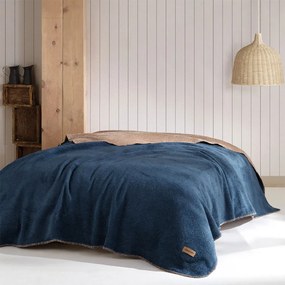 PATURA JARED CU ASPECT FLEECE 150X200 CM, 500 G, 60% BUMBAC, BEJ/INDIGO