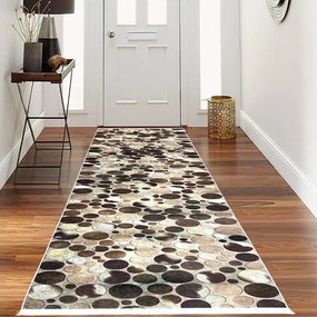 Traversa hol antiderapanta, 80x300 cm, poliester, maro, model cercuri