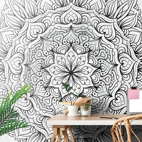 Tapet Mandala etnică abstractă în alb-negru