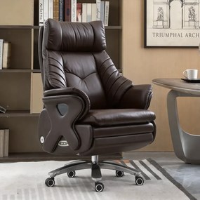 Prestige Executive AeroComfort P212 – Scaun Executiv Premium din Piele Naturală, Reclinabil Electric, Încălzire, Ventilație și Masaj Airbag, Suport pentru Picioare, 150 kg, Maro