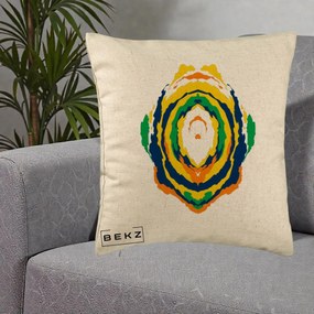 Perna Decorativa Oval Abstract Multicolor, 40x40 cm, Bej, Husa Detasabila, Perna Inclusa, BEKZ®