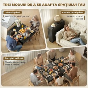 HOMCOM Masă Pliantă din Lemn cu Roți, pentru 4-6 Persoane, 75x140x75 cm, Negru | Aosom Romania