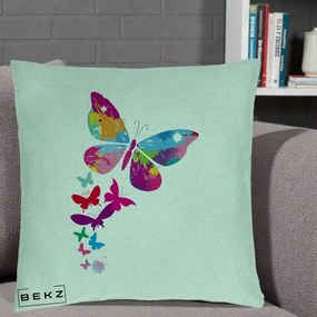 Perna Decorativa Fluturi Splash, 40x40 cm, Verde Menta, Husa Detasabila, Perna Inclusa, BEKZ®