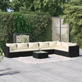 3101751 vidaXL Set mobilier de grădină cu perne, 8 piese, negru, poliratan