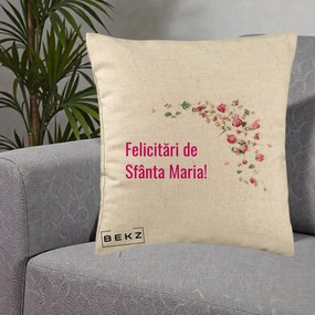 Cadou de Onomastica - Perna Personalizata Felicitari de Sfanta Maria, 40x40 cm, Bej, Husa Detasabila, Perna Inclusa, BEKZ®