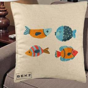 Perna Decorativa Pesti Acuarela, 40x40 cm, Bej, Husa Detasabila, Perna Inclusa, BEKZ®