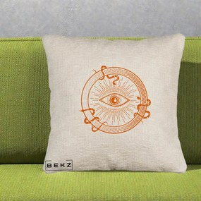 Perna Personalizata Ochiul Providentei Mistic Orange, 40x40 cm, Bej Canapea, Husa Detasabila, Perna Inclusa, BEKZ®