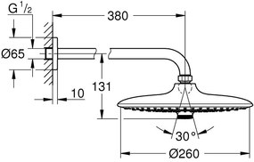 Palarie dus fix Grohe Euphoria 260, O26 cm cu brat, montaj pe perete