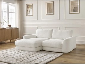 Colțar alb cu tapițerie din țesătură bouclé (cu colț pe partea stângă/cu șezlong) Leonore – Bobochic Paris