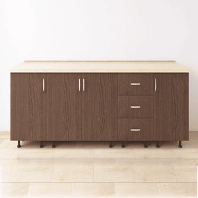 Set Corp Bucatarie L200 x H90 x A50cm, Culoare Wenge, Picioare Reglabile, Blat Termorezistent 2.8 cm