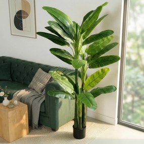 HOMCOM Arbore Artificial de Banan 180 cm cu Ghiveci, Plantă Falsă cu 18 Frunze pentru Decor Interior sau Birou, Verde | Aosom Romania