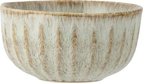 Bol rustic din ceramică artizanală cu dungi verticale maro pe fond bej, 14×7 cm, „Fleur"