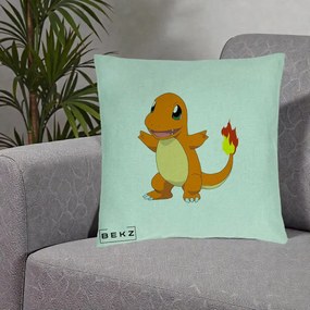 Perna Personalizata Charmander Pokemon, 40x40 cm, Verde Menta, Husa Detasabila, Perna Inclusa, BEKZ®
