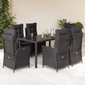 3213072 vidaXL Set mobilier de grădină cu perne, 7 piese, negru, poliratan