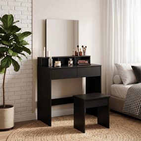 HOMCOM Masă de Toaletă cu Oglindă, 3 Rafturi, 2 Sertare, 75x38x135 cm, Negru | Aosom Romania