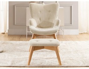 Fotoliu cu taburet bej cu tapițerie din catifea reiată Niko – Ropez