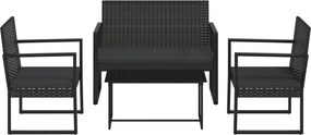 vidaXL Set mobilier relaxare grădină 4 piese cu perne poliratan negru