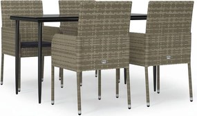 vidaXL Set mobilier grădină cu perne, 5 piese, negru și gri, poliratan