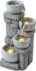 Outsunny Fântână de grădină Cascadă 4 niveluri Decorațiune efect piatră și cărămidă cu iluminare LED 28 x 25 x 54,5 cm Gri | Aosom Romania