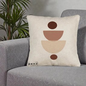Perna Decorativa Geometric Boho Balance, 40x40 cm, Bej Canapea, Husa Detasabila, Perna Inclusa, BEKZ®