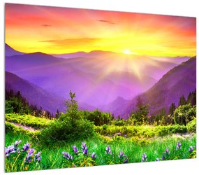 Tablou cu peisaj  montan cu apus de soare (70x50 cm), în 40 de alte dimensiuni noi