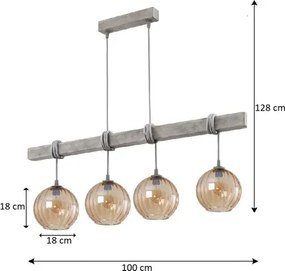 Brilagi - Lustră suspendată pe cablu WOOD GLASS 4xE27/60W/230V pin/gri/maro fumuriu