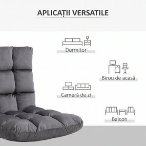 HOMCOM Fotoliu de Podea din Catifea cu Spătar Reglabil până la 180° și Tapițerie Groasă, 55x71x53.5cm, Gri Închis | Aosom Romania