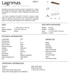 Lustra cu 12 pendule LED CCT cu telecomanda Lagrimas
