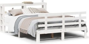 vidaXL Cadru de pat cu tăblie, alb, 135x190 cm, lemn masiv de pin
