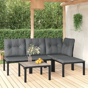 3187744 vidaXL Set mobilier de grădină, 5 piese, negru/gri, poliratan